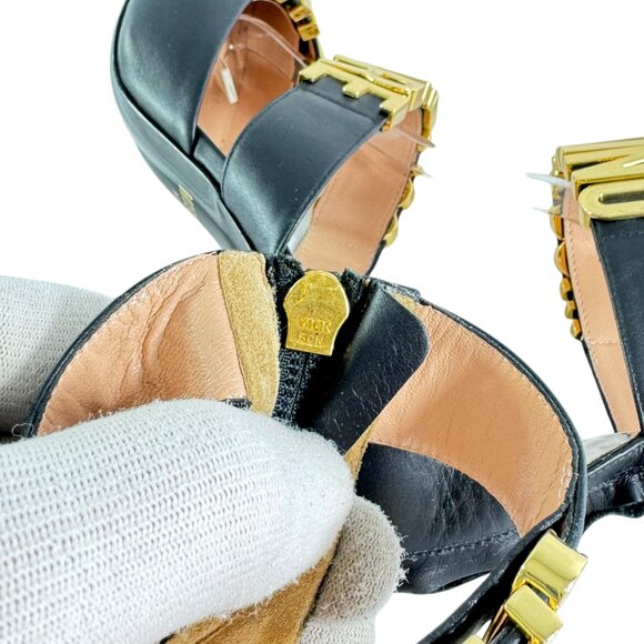$890 MOSCHINO Milano Black Leather Logo Letter Strappy Sandals Italy 36 - 6US - Picture 6 of 12